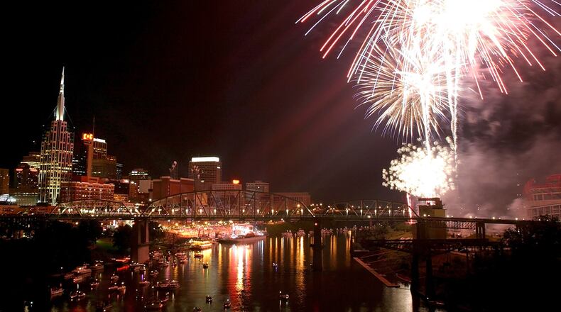 Fireworks booming over the Fourth of July bash in Nashville.
