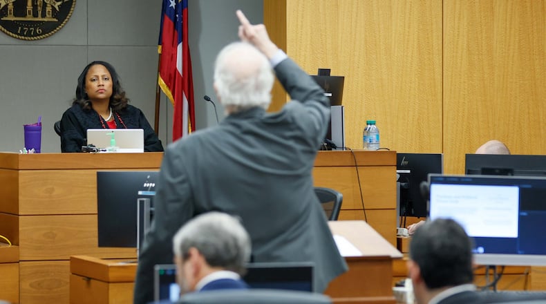 Fulton Superior Judge Shukura L. Ingram listens to former Gov. Roy Barnes during a hearing of arguments over whether a state Senate Committee investigating Fulton County District Attorney Fani Willis can force her to testify on Tuesday, December 3, 2024, in Atlanta.
(Miguel Martinez / AJC)