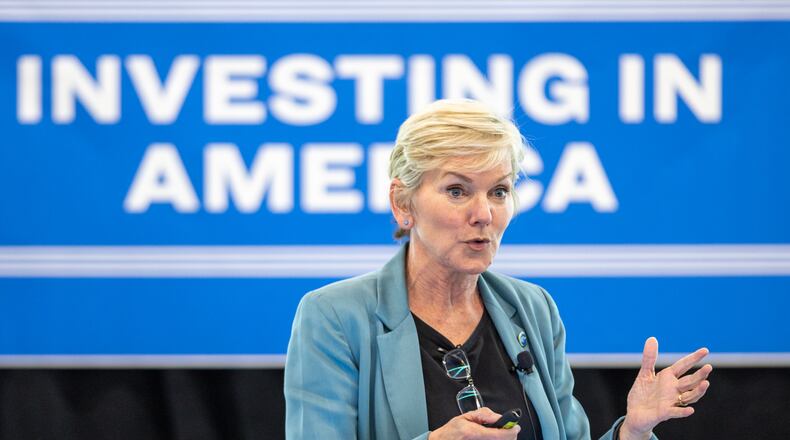 U.S. Energy Secretary Jennifer Granholm speaks at a Georgia Tech town hall on Wednesday, June 28, 2023 about electric vehicles, green energy initiatives and other Biden administration efforts to improve infrastructure and fight climate change. The town hall was hosted by the AJC and Georgia Tech. (Arvin Temkar / arvin.temkar@ajc.com)