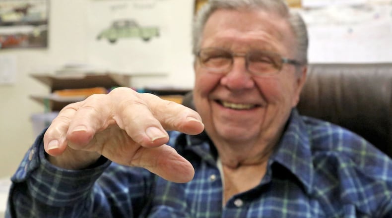On February 2, 2018, Fred Foy, 82, demonstrates his now steady hand. His hand once shook so much he couldn’t hold a cup of coffee without it splashing on him. He is one of four people who are part of a clinical trial being run by the Center for Sensorimotor Neural Engineering at the University of Washington. (Greg Gilbert/Seattle Times/TNS)