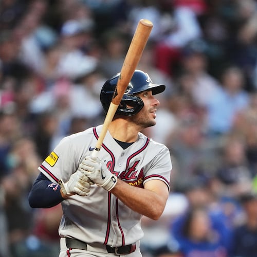 Atlanta Braves' Matt Olson hits a solo home run against the Seattle Mariners during the sixth inning of a baseball game, Monday, May 4, 2026, in Seattle. (Lindsey Wasson/AP)