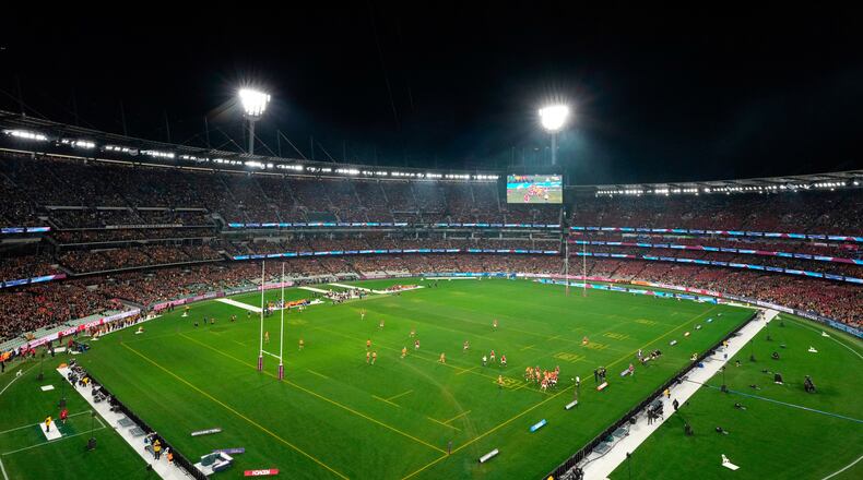 FILE - A general view during the second rugby union test between Australia and the British & Irish Lions at the Melbourne Cricket Ground in Melbourne, Australia, Saturday, July 26, 2025. (AP Photo/Asanka Brendon Ratnayake, file)