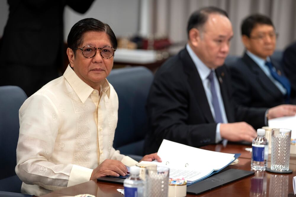 President Ferdinand Marcos Jr. (left) of the Philippines attended a meeting with Secretary of Defense Pete Hegseth at the Pentagon on Monday.