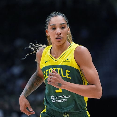FILE - Seattle Storm forward Gabby Williams in action against the New York Liberty during a WNBA basketball game, June 22, 2025, in Seattle. (AP Photo/Lindsey Wasson, file)