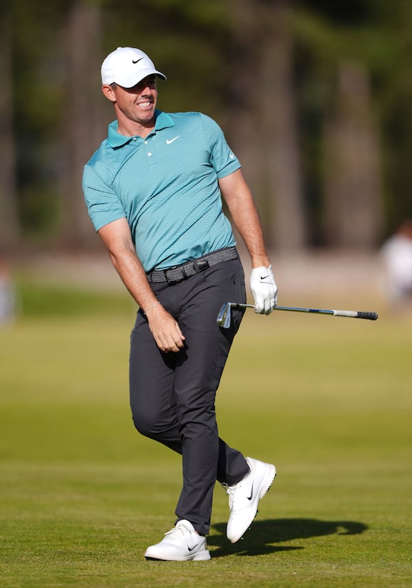 Northern Ireland's Rory McIlroy during day one of the Scottish Open 2025 at The Renaissance Club, in North Berwick, Scotland, Thursday, July 10, 2025. (Andrew Milligan/PA via AP)