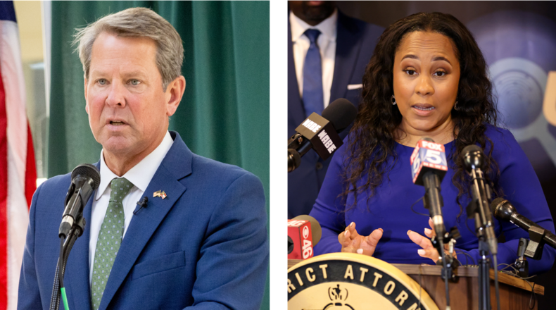 Georgia Gov. Brian Kemp (L) and Fulton County District Attorney Fani Willis. AJC file photos.