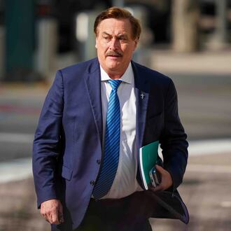 FILE - Mike Lindell walks into federal district court for a defamation trial, June 5, 2025, in Denver. (AP Photo/Jack Dempsey, File)