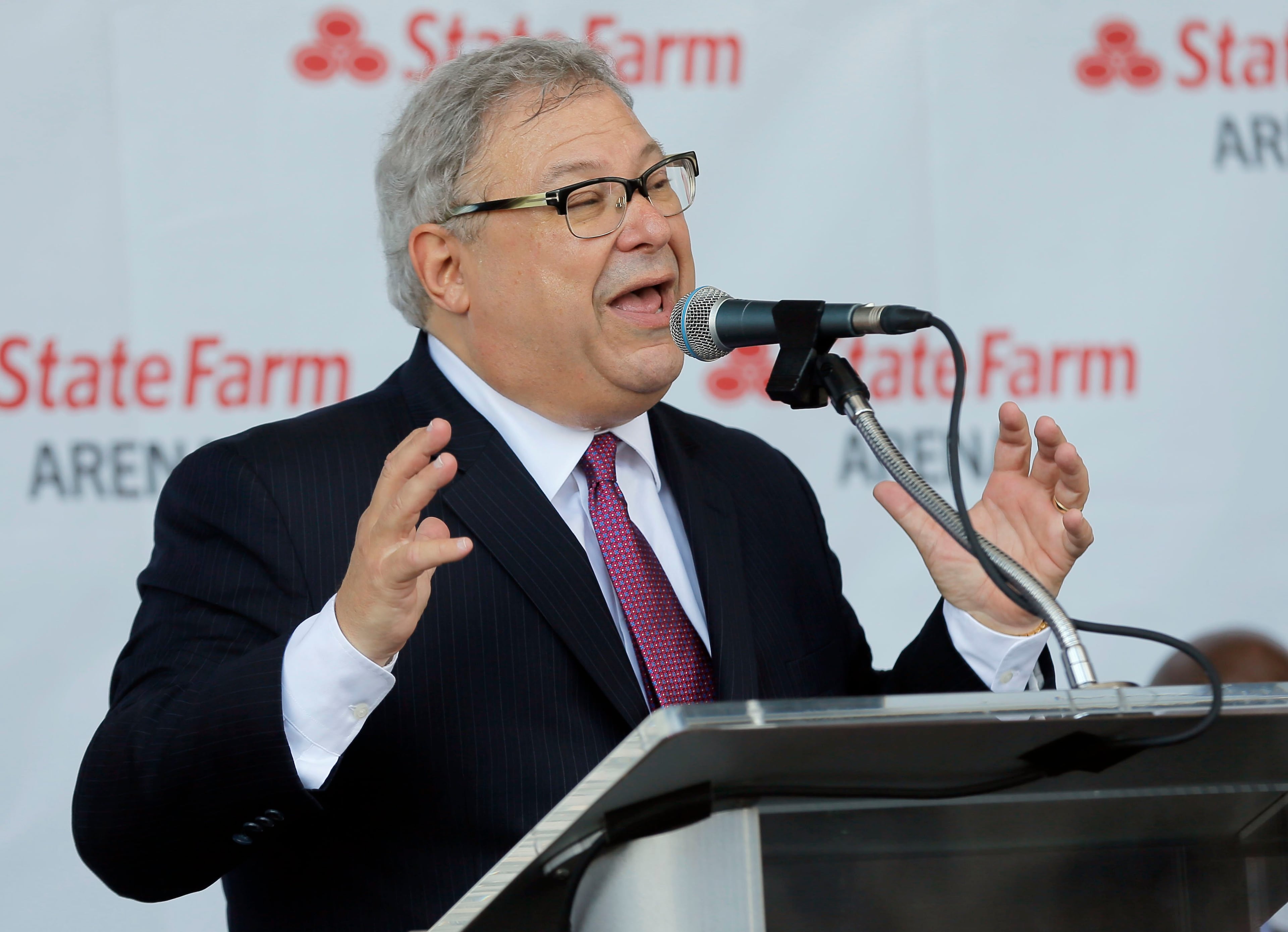 Steve Koonin, Atlanta Hawks and State Farm Arena CEO, speaks in 2018. (Bob Andres/AJC.com)