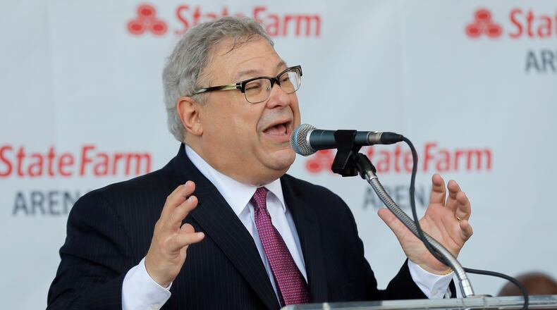 8/29/18 - Atlanta - Steve Koonin, Atlanta Hawks CEO, says a few works at the naming ceremony.  The Atlanta Hawks and State Farm today announced the naming of the new State Farm Arena, formerly Philips Arena.  State Farm Arena, the new home of the Hawks, will open its doors following the completion of the $192.5 million-dollar renovation.  BOB ANDRES  /BANDRES@AJC.COM