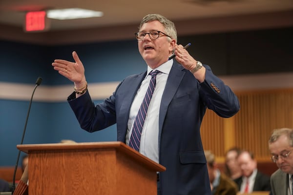 Defense attorney Christopher Anulewicz speaks during a motions hearing for former President Donald Trump's election interference case in Atlanta on Friday, Jan. 12, 2024. (Elijah Nouvelage/The Washington Post via AP, Pool)