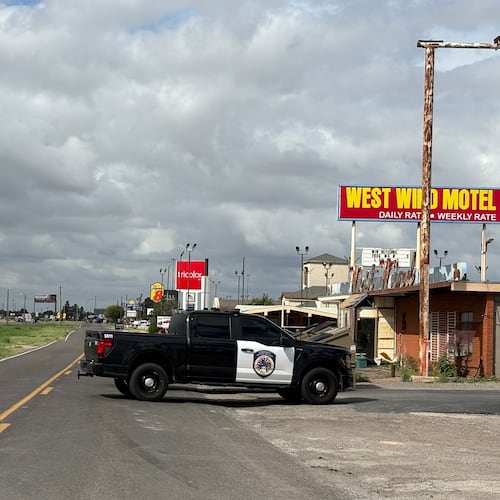 Law enforcement responds to an active shooting scene Friday, June 12, 2026, in Midland, Texas. (Luke Dias/Reporter-Telegram via AP)