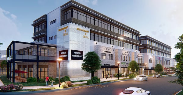 A rendering of the Orchid Grove development being proposed on the site of the mostly abandoned Gwinnett Prado shopping center near Gwinnett Place Mall. (Via Partnership Gwinnett)
