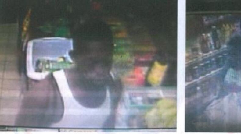 Investigators in Morrow are searching for the man in the video surveillance stills as a person of interest in a homicide. (Credit: Morrow Police Department)