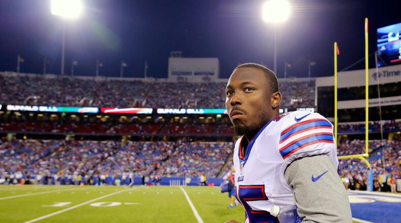 Buffalo Bills running back LeSean McCoy (25) walks on the field after halftime during an NFL preseason football game against the Carolina Panthers in this 2015 file photo.