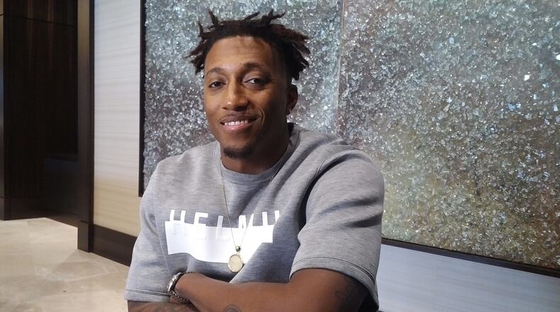 Lecrae, a Houston native who has lived in Atlanta since 2009, shared some inspirational words for the Atlanta Falcons. Photo: Melissa Ruggieri/AJC