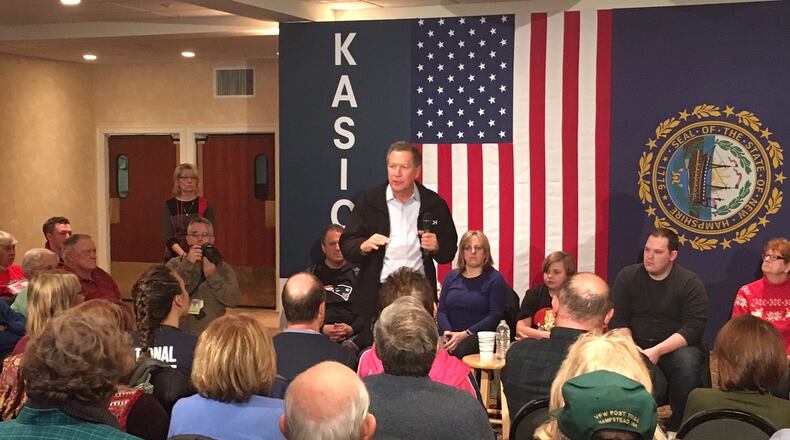 Ohio Gov. John Kasich makes his pitch in Atkinson, N.H. AJC/Greg Bluestein