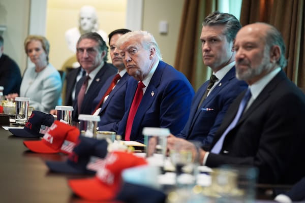 President Donald Trump listens during a cabinet meeting at the White House, Wednesday, April 30, 2025, in Washington. (AP Photo/Evan Vucci)