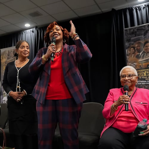 Rev. Dr. Bernice A. King, daughter of the late Rev. Martin Luther King Jr., speaks during a "family reunion" held to commemorate the 70th anniversary of the Montgomery Bus Boycott, Friday, Dec. 5, 2025, in Montgomery, Ala. (AP Photo/Olivia Bowdoin)