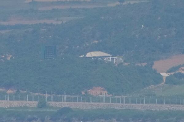 A North Korean loudspeaker is seen from the unification observatory in Paju, South Korea, near the border with North Korea, Thursday, June 12, 2025. (AP Photo/Ahn Young-joon)