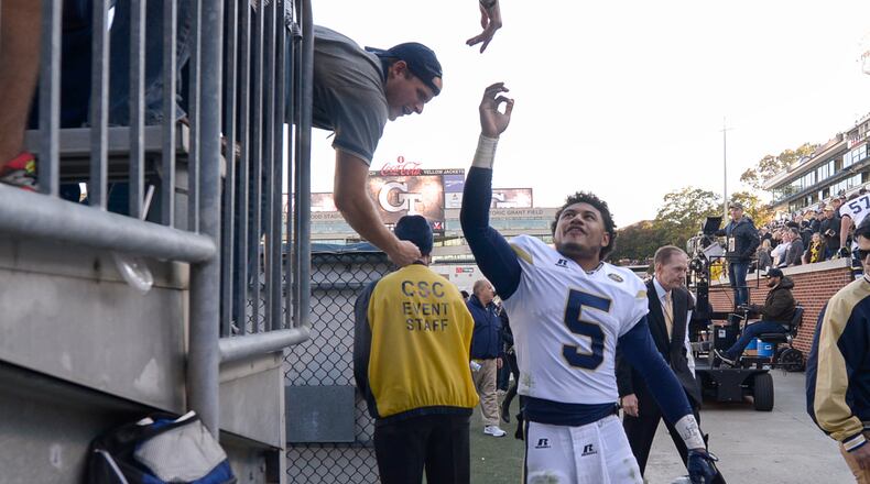 Yellow Jacket senior QB Justin Thomas greets fans after the game Saturday, November 19, 2016. SPECIAL/Daniel Varnado