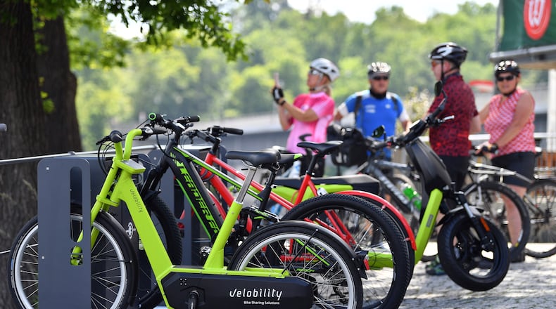 An e-bike charging station. Photo by: Martin Schutt/picture-alliance/dpa/AP Images