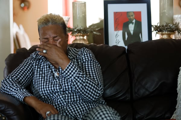 Valerie Lans-Anderson, mother of Devon Anderson, fights back tears as she recalls the events leading to her son’s death on August 5, 2024. 
(Miguel Martinez/ AJC)