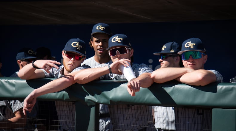Georgia Tech baseball gets ready for the 20th Spring Classic game, Georgia vs. Georgia Tech, March 5, 2023. (Photo by Jamie Spaar for The Atlanta Journal-Constitution)
