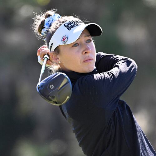 Nelly Korda tees off on the ninth hole during the first round of the Tournament of Champions LPGA golf tournament, Thursday, Jan. 29, 2026, in Orlando, Fla. (AP Photo/Phelan M. Ebenhack)