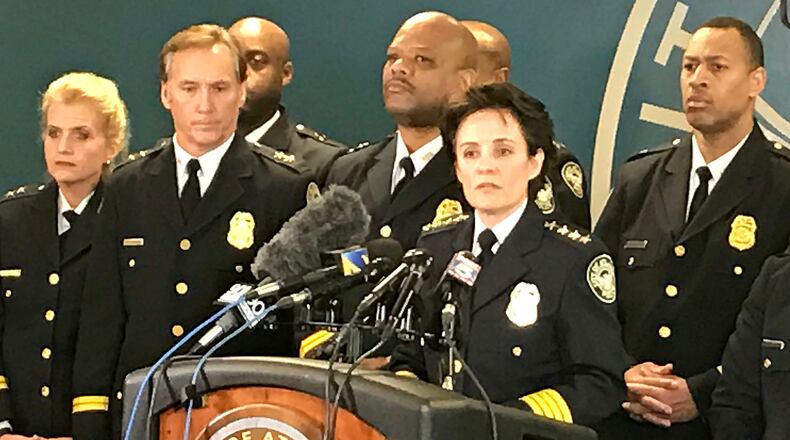 Atlanta Police Chief Erika Shields said reducing violent crime is a top goal of the department during a Friday morning press conference. (Photo: Alexis Stevens/astevens@ajc.com)