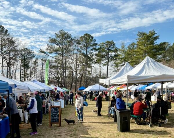 An array of tents covers the grounds of Brook Run Park when DHA Farmers Market opens on Saturday mornings. (Courtesy of Daniel Perry)