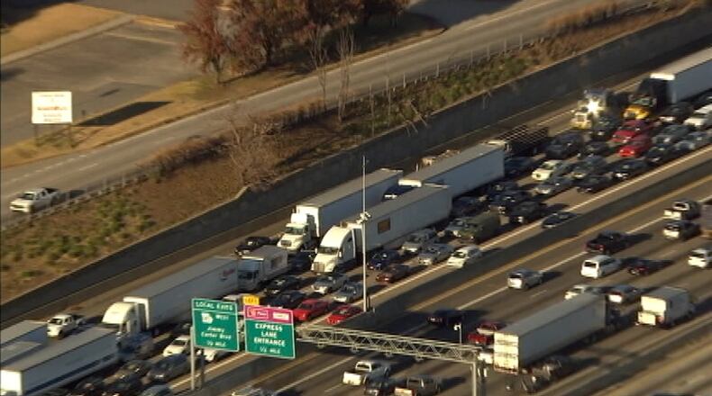 A wreck Tuesday, Nov. 18, 2014,  involving multiple vehicles and a tractor-trailer caused a traffic snarl at I-85 southbound just before I-285, according to the Georgia DOT.
