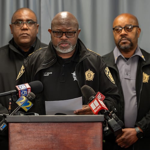 Rockdale County Sheriff Eric Levett addresses the media about the escape and recapture of inmate Timothy Shane. Wednesday, December 3, 2025 (Ben Hendren for the AJC)