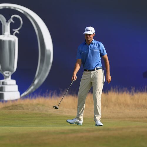 Jackson Suber of the United States putts win the 18th green during the first day of the British Open Golf championships at Royal Birkdale golf club, in Southport, England, Thursday, July 16, 2026. (AP Photo/Peter Morrison)
