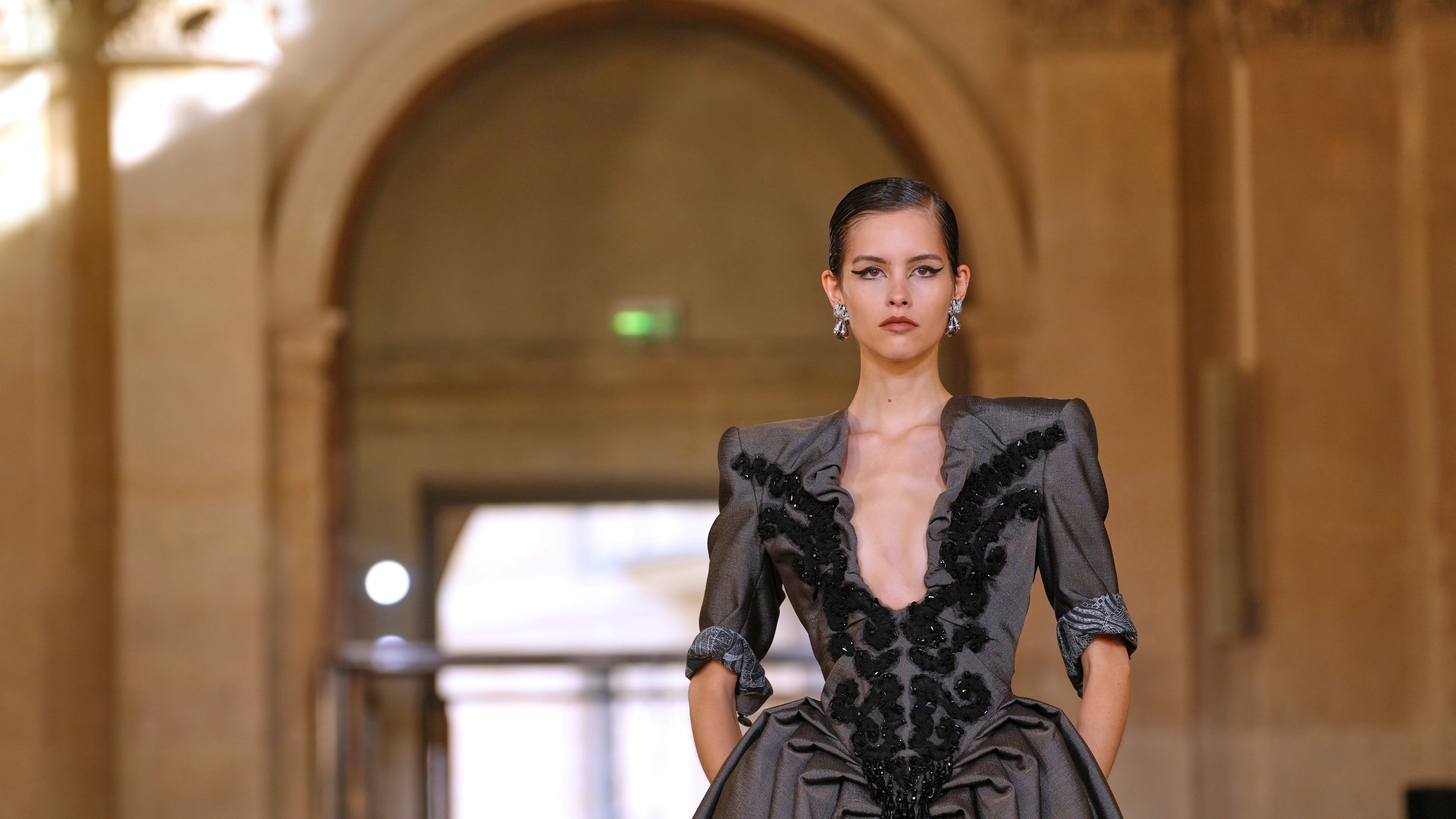 A model wears a creation as part of the Vivienne Westwood Spring/Summer 2026 collection presented in Paris, Saturday, Oct. 4, 2025. (AP Photo/Aurelien Morissard)
