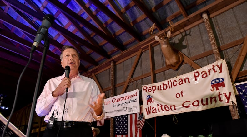 John Kasich speaks in Walton County in May (AJC/Brant Sanderlin)