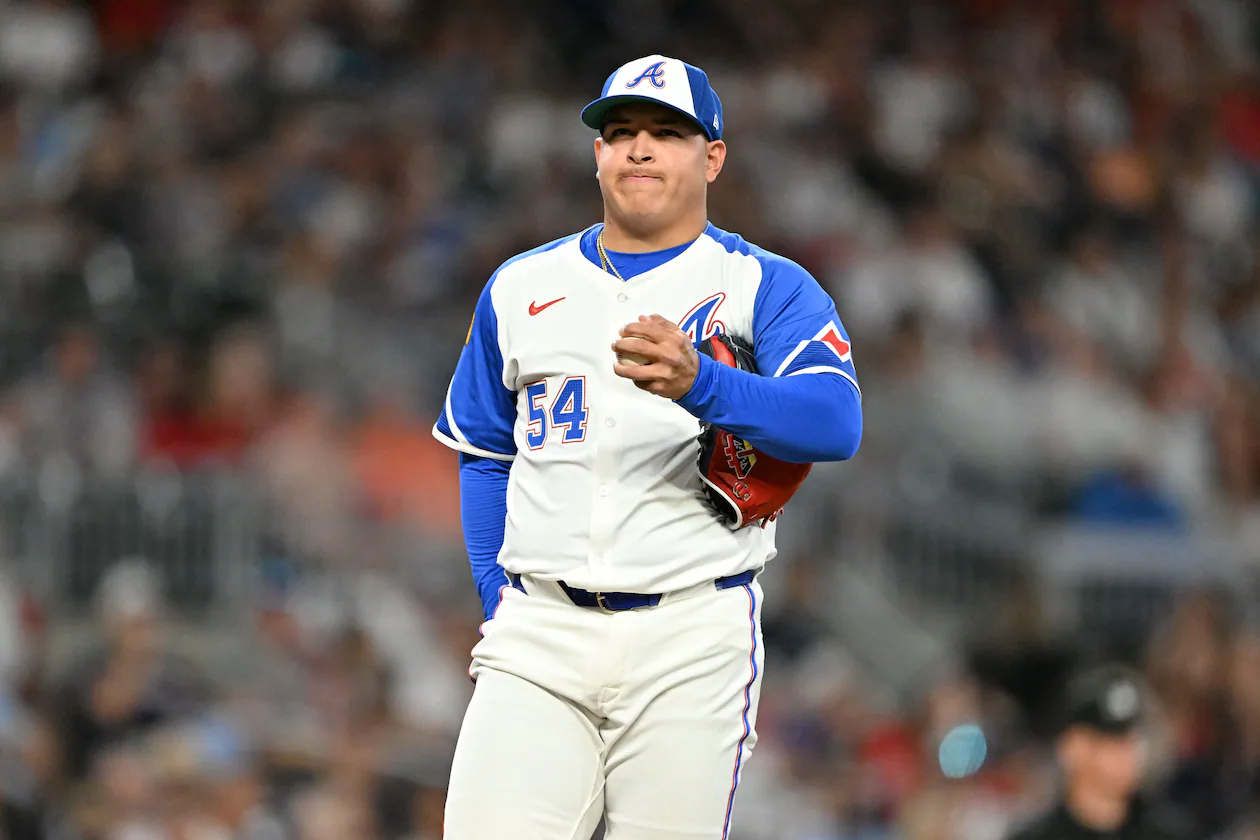 Atlanta Braves pitcher José Suarez pitched in seven games with the Braves in 2025.(Hyosub Shin/AJC)