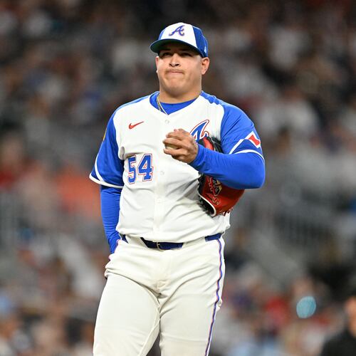 Atlanta Braves pitcher José Suarez pitched in seven games with the Braves in 2025.(Hyosub Shin/AJC)