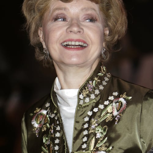 FILE - British actress Prunella Scales poses for the photographers, prior to the premiere of the new film "Keeping Mum" at a Leicester Square cinema in central London, on Nov. 28, 2005. (AP Photo/Lefteris Pitarakis, File)