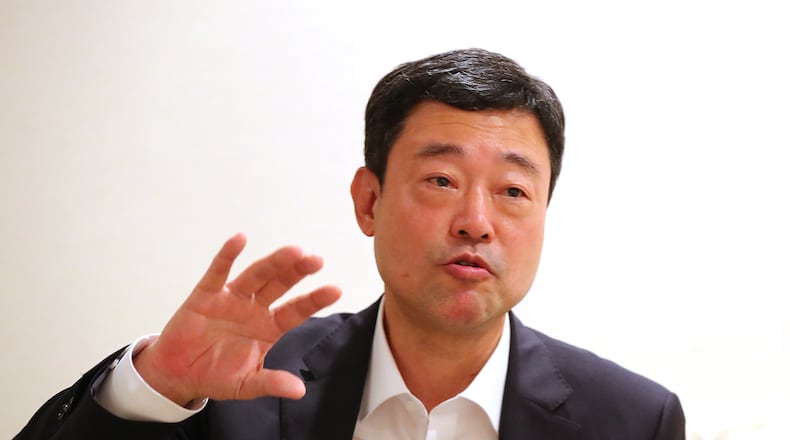 Dong Seob Jee, head of SK Innovation’s battery business, takes questions during an AJC interview on Monday, May 24, 2021, in Atlanta.     “Curtis Compton / Curtis.Compton@ajc.com”