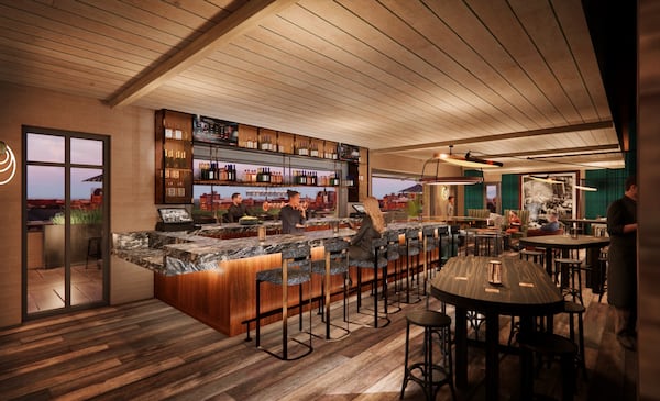 While no chef is attached to Waving Girl yet, a spokesperson for the hotel shared that the cuisine will be American, with Georgia-inspired bites like Vidalia onion fritters and burrata with grilled peaches. (Courtesy of Tempo by Hilton Savannah)