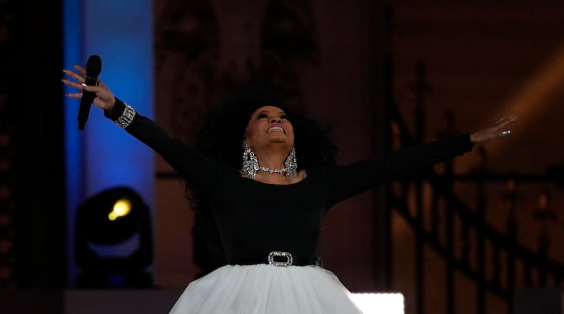 Pop icon Diana Ross at performing at the Queen Elizabeth II Platinum Jubilee Concert outside Buckingham Palace in London, Saturday, June 4, 2022. (AP Photo/Alastair Grant)