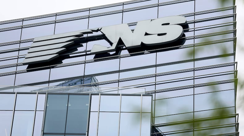 A Norfolk Southern logo is seen at the Norfolk Southern Headquarters building on Peachtree Street in Atlanta on April 4, 2023. (Miguel Martinez/The Atlanta Journal-Constitution/TNS)