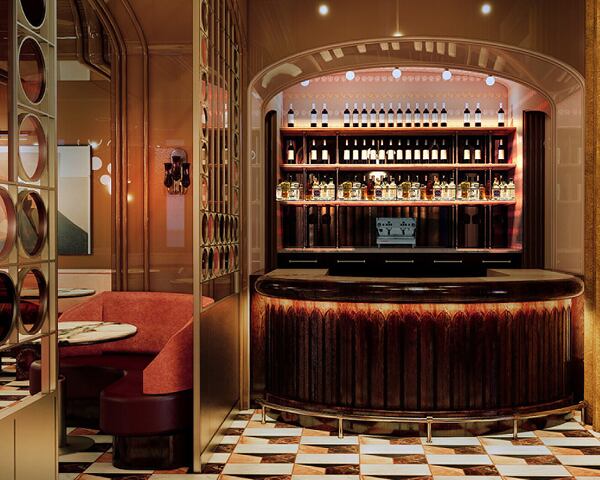 Brasserie Margot’s beverage program features cocktails crafted by general manager of the restaurant and bar Ashish Sharma, and wines from multigenerational and woman-owned vineyards. (Rendering courtesy of Smith Hanes Studio)