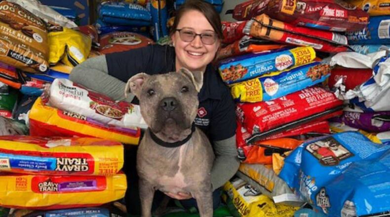 Bags of dog food were donated when the shelter's pantry ran low.