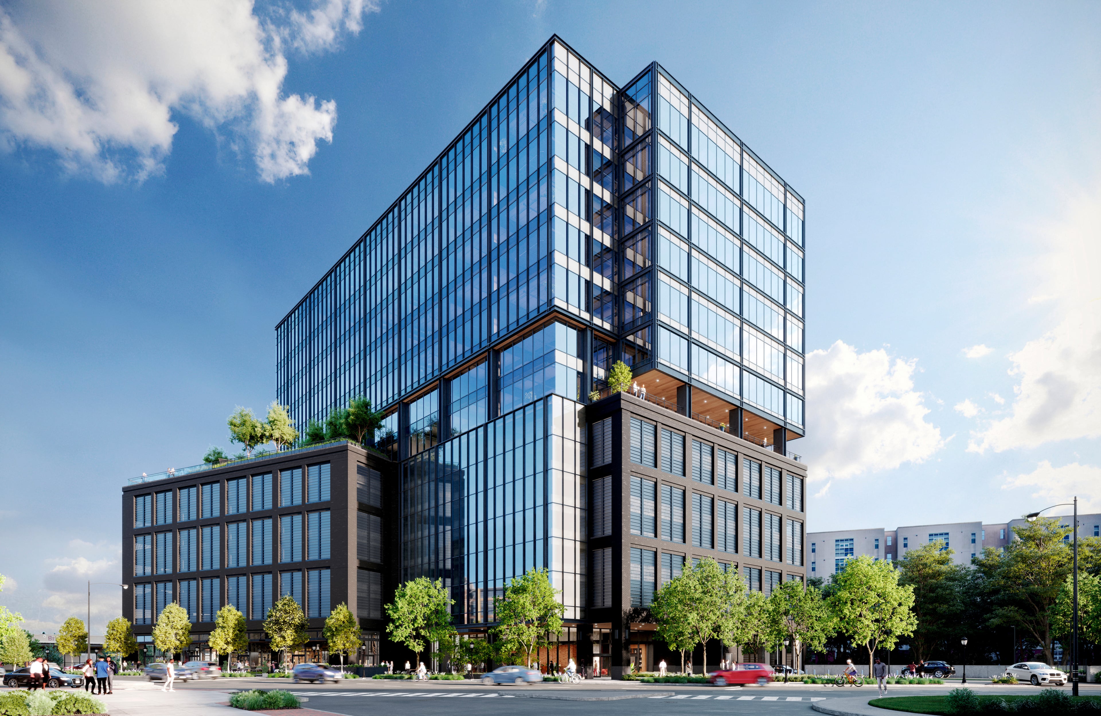 This is a rendering of the 14-story 1050 Brickworks building, which opened in west Midtown in 2024. Asana Partners built the tower during COVID-19 after it acquired the Brickworks business park. (Courtesy of Sterling Bay)