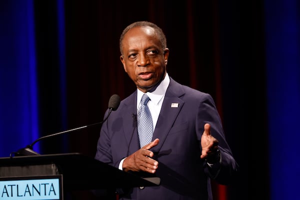 Democratic candidate for governor Michael Thurmond, former CEO of DeKalb County, participates in the the Atlanta Press Club Loudermilk-Young debate at Georgia Public Broadcasting in Atlanta on April 27, 2026. (Arvin Temkar/AJC)