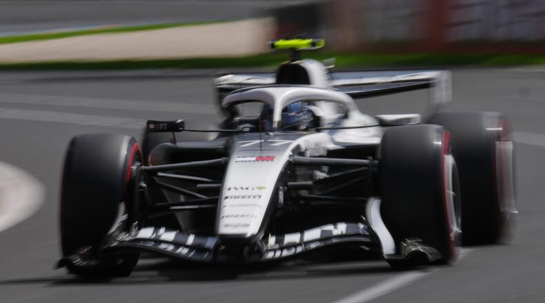 Cadillac driver Valtteri Bottas of Finland steers his car during the third practice session for the Australian Formula One Grand Prix at Albert Park, in Melbourne, Australia, Saturday, March 7, 2026. (AP Photo/Asanka Brendon Ratnayake)