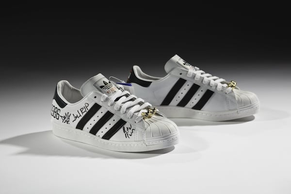 Adidas x Run DMC 25th anniversary Superstar, 2011 courtesy of Run DMC, collection of Erik Blam (Photo by Ron Wood, courtesy of the American Federation of Arts/Bata Shoe Museum)