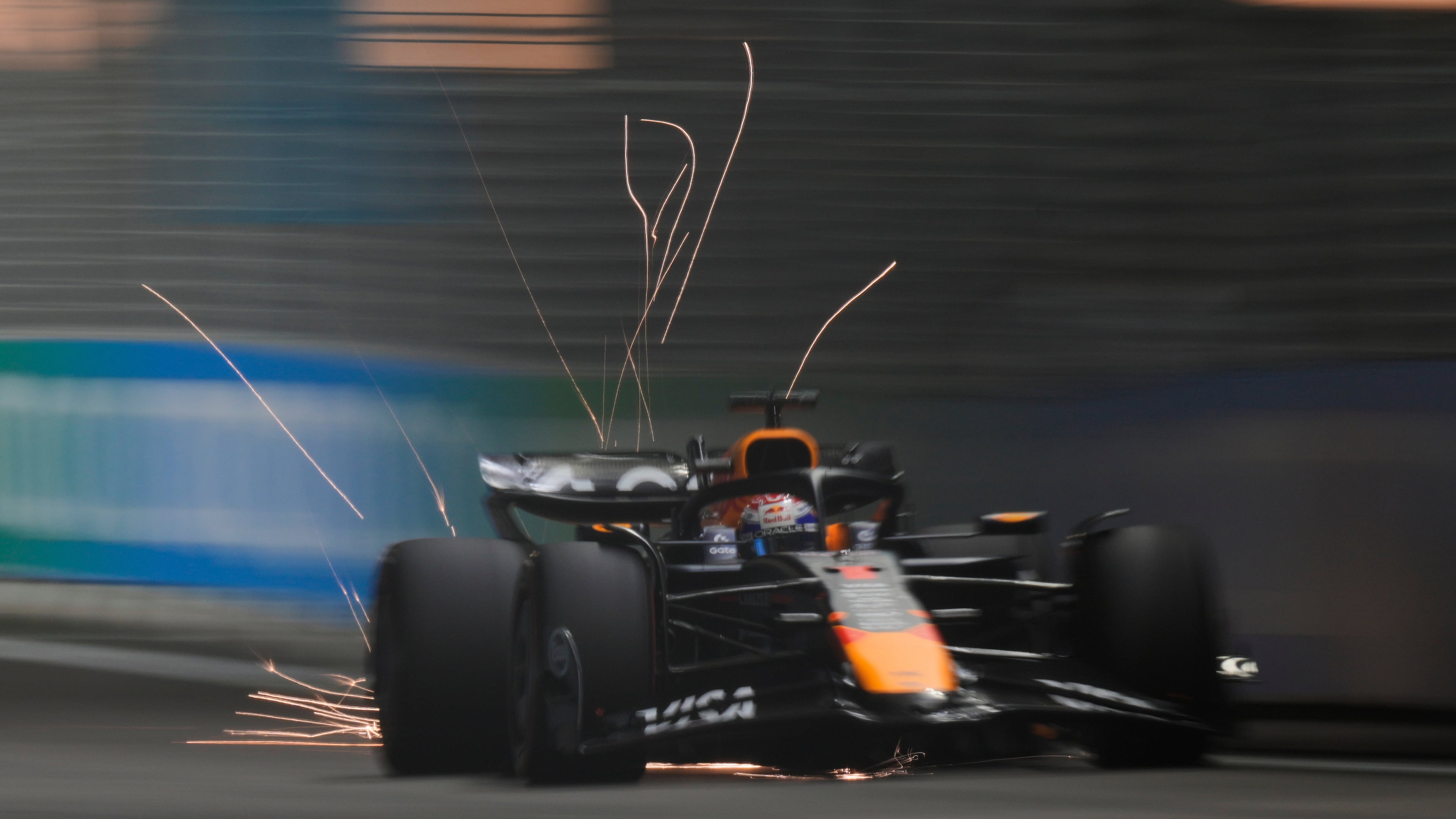 Red Bull driver Max Verstappen of the Netherlands in action during the qualifying for the Singapore Formula One Grand Prix at the Marina Bay Street Circuit in Singapore, Saturday, Oct. 4, 2025. (AP Photo/Vincent Thian)