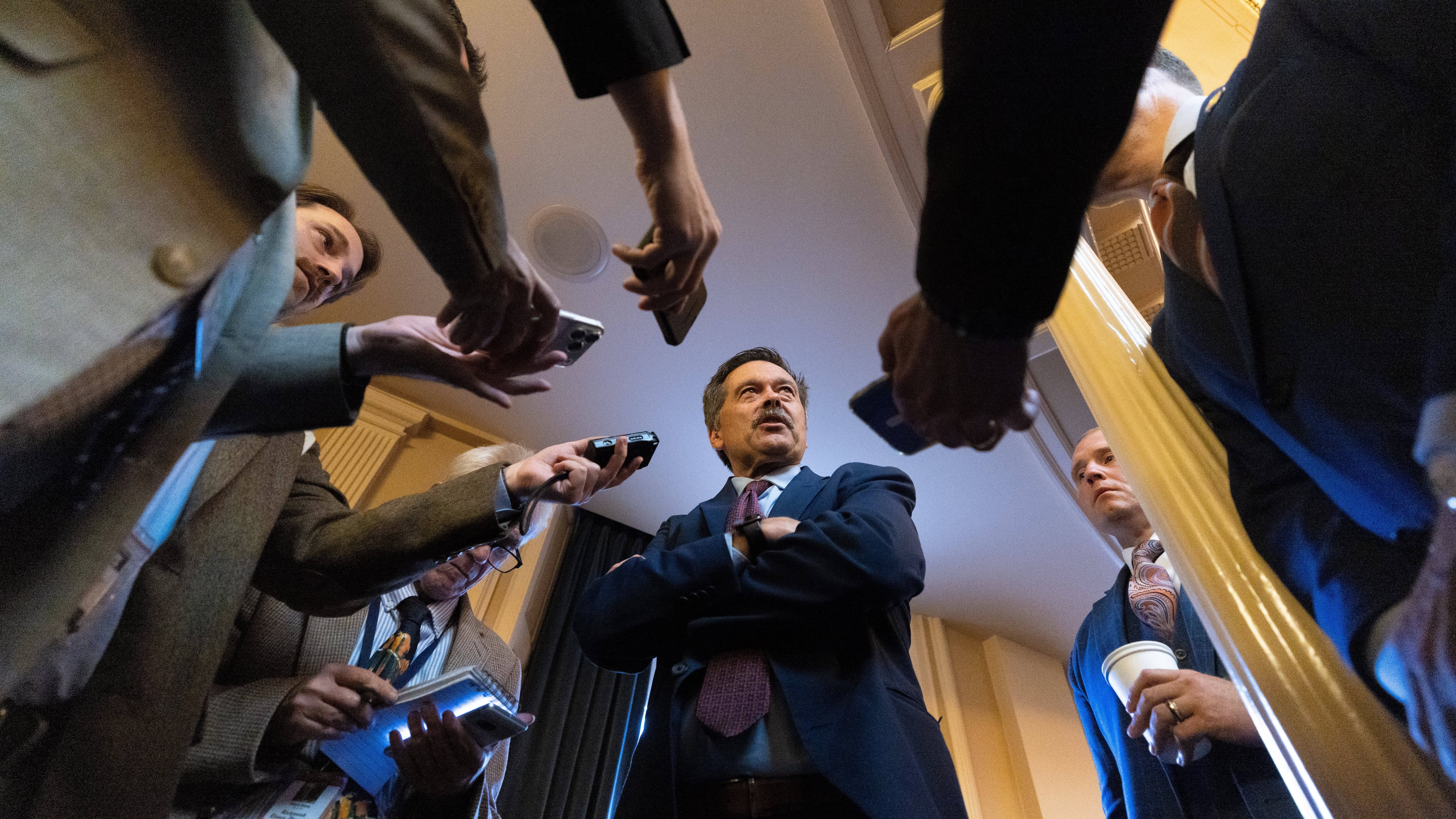 House Minority Leader Del. Terry Kilgore, R-Scott, speaks to members of the media during a special legislative session, Monday, Oct. 27, 2025, in Richmond, Va. (Mike Kropf/Richmond Times-Dispatch via AP)